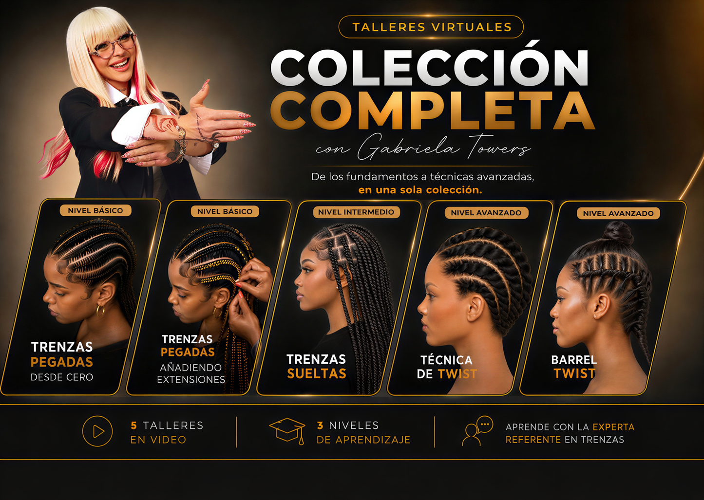 Towers Braids — Colección Completa de Talleres Virtuales Básico, Intermedio, Avanzado)